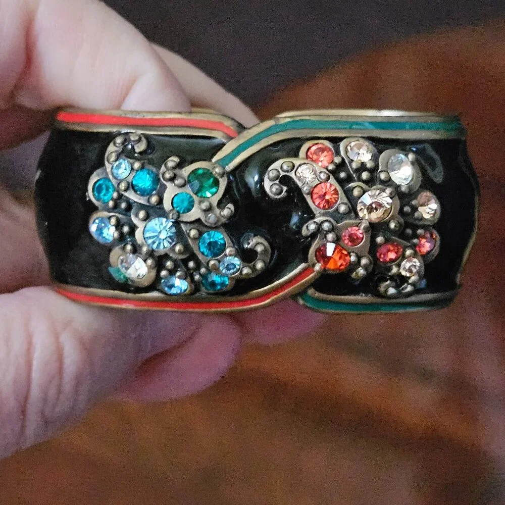 2 VINTAGE JAY STRONGWATER ART DECO CHINOISERIE SCROLL CRYSTAL ENAMEL NAPKIN RING